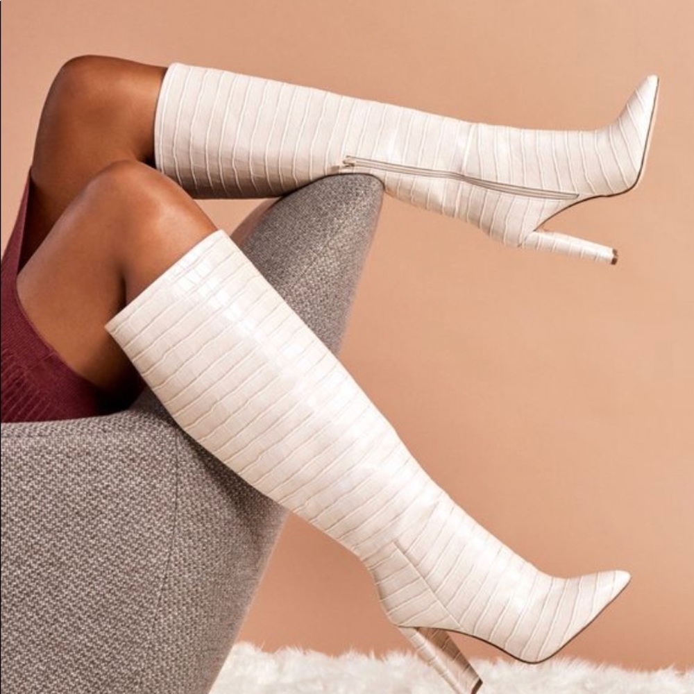 Croc Cream Faux Leather Boots